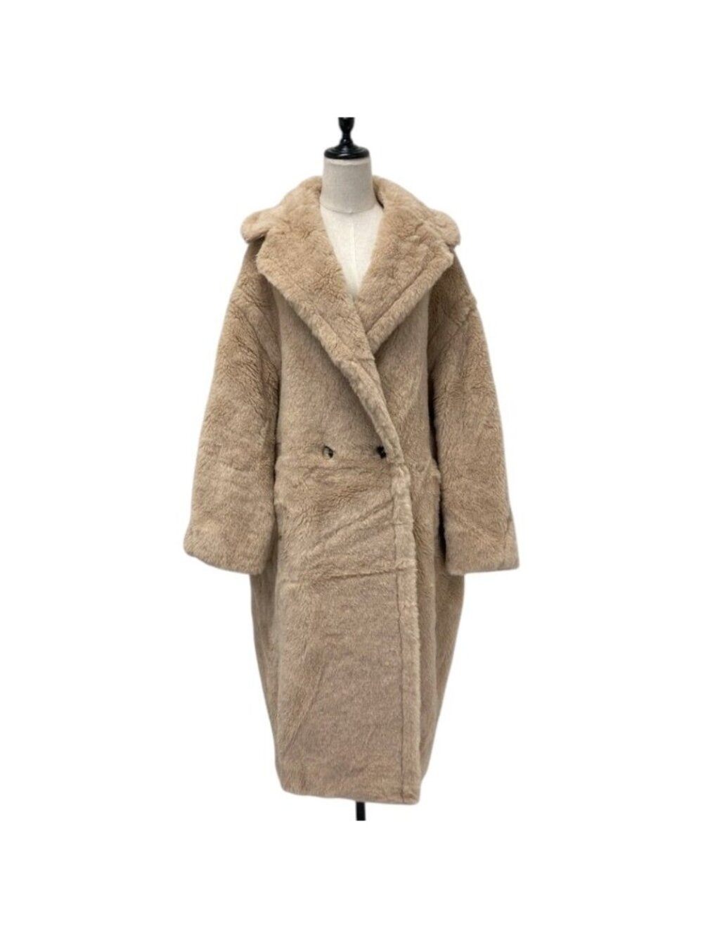 Max Mara Tedgirl Double Breasted Fleece Teddy Bear Icon Coat Beige Autumn L